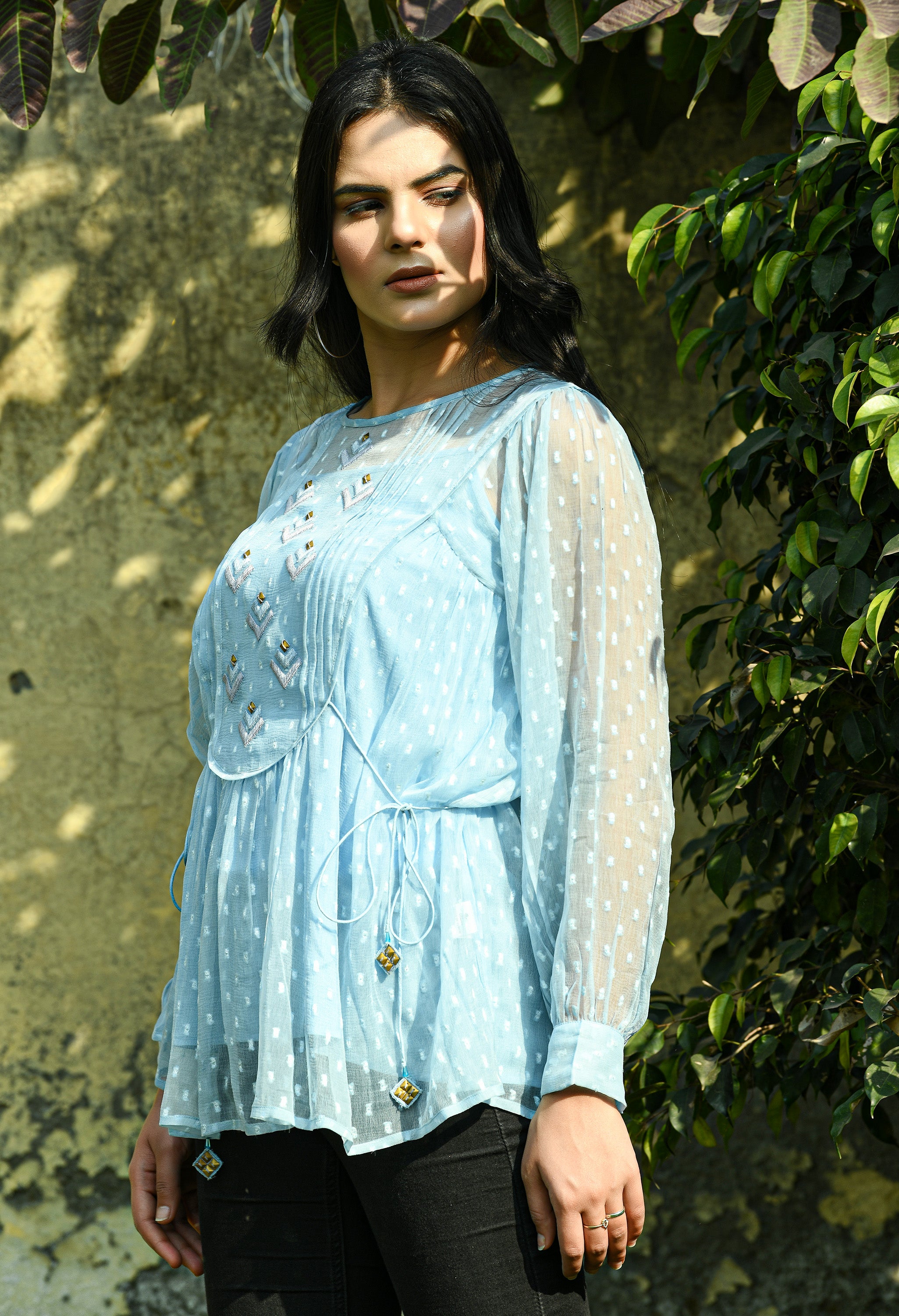 Ambar Phulkari Chiffon Top | Amber Chiffon Top